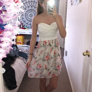 Pink and White Strapless Dress